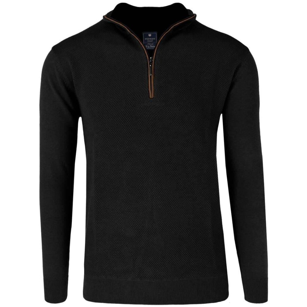 REDMOND CASUAL REGULAR FIT MEN TROYER ZIP BLACK SWEATSHIRT